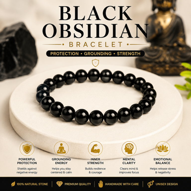 Natural Black Obsidian Bracelet - For Grounding, Strength & Emotional Balance