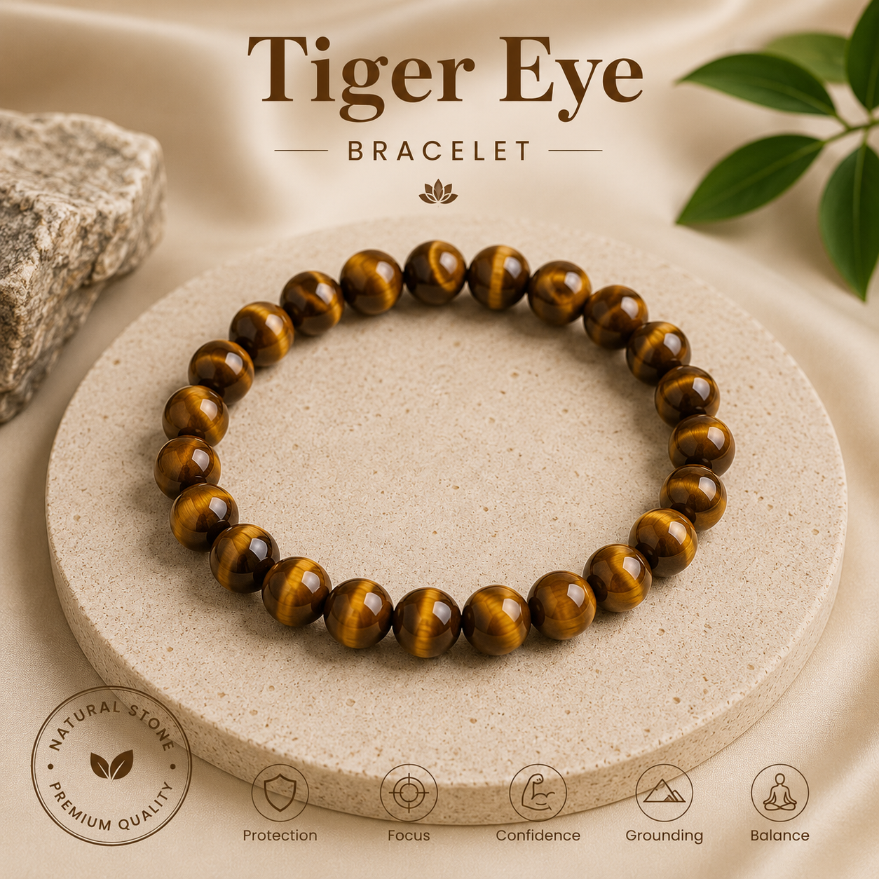 Natural Tiger Eye Bracelet - For Confidence, Focus & Protection Natural Tiger Eye Bracelet - For Confidence, Focus & Protection