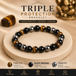 Triple Protection Crystal Bracelet - Tiger Eye, Black Obsidian & Hematite