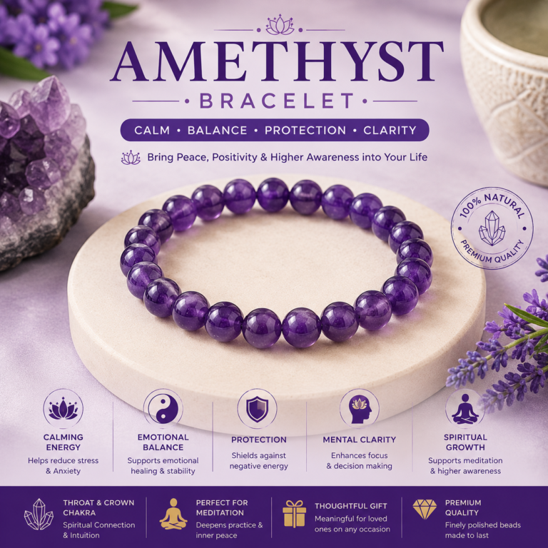Natural Amethyst Bracelet For Calm, Protection & Inner Peace